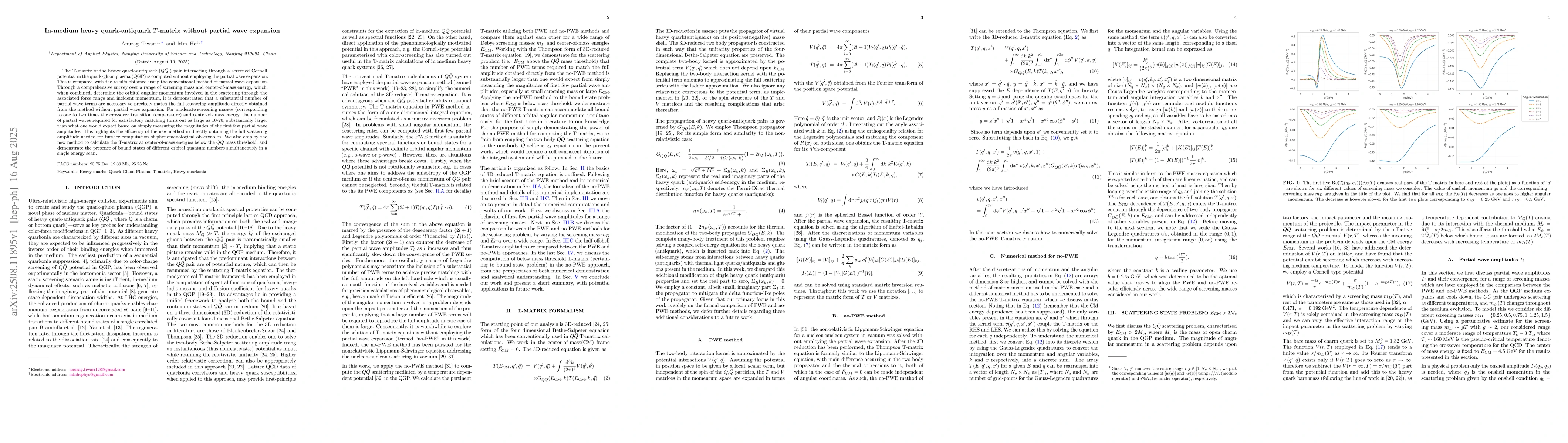 Thumbnail for In-medium heavy quark-antiquark $T$-matrix without partial wave
  expansion
