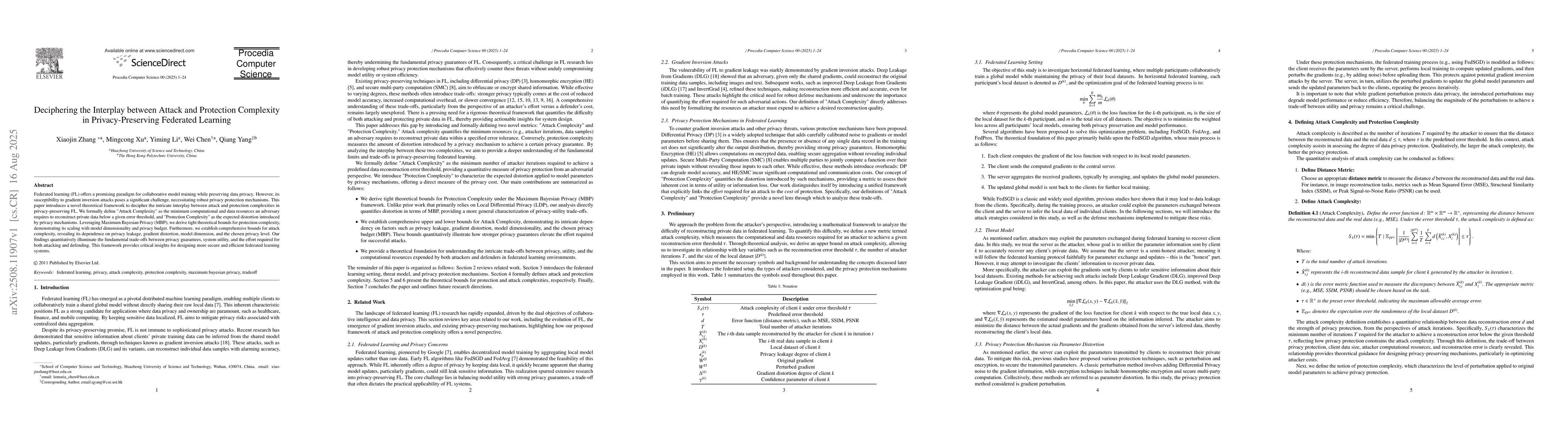 Thumbnail for Deciphering the Interplay between Attack and Protection Complexity in
  Privacy-Preserving Federated Learning