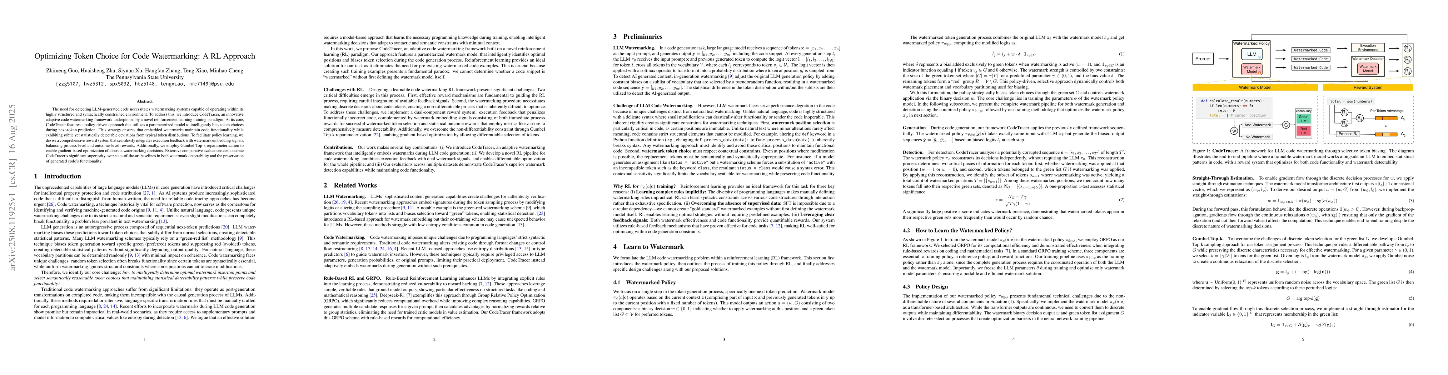 Thumbnail for Optimizing Token Choice for Code Watermarking: A RL Approach