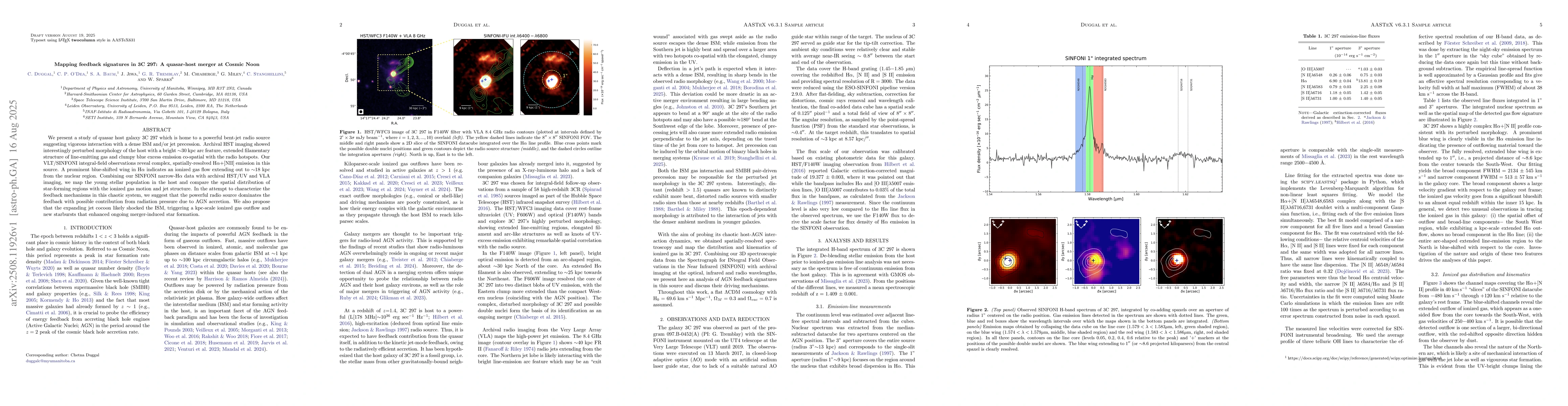 Thumbnail for Mapping feedback signatures in 3C 297: A quasar-host merger at Cosmic
  Noon