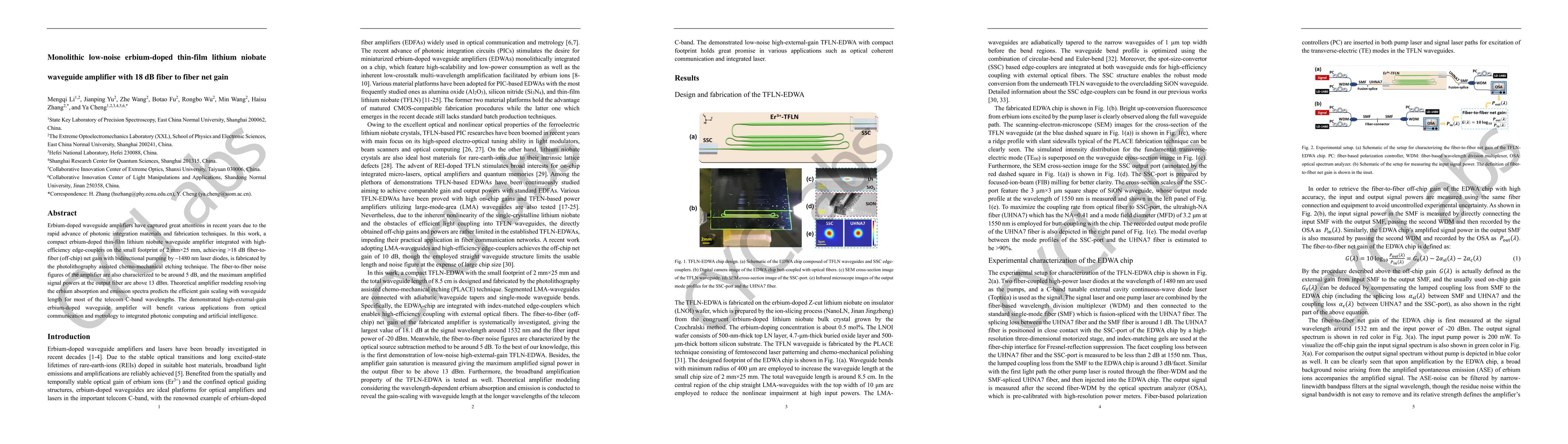 Thumbnail for Monolithic low-noise erbium-doped thin-film lithium niobate waveguide
  amplifier with 18 dB fiber to fiber net gain