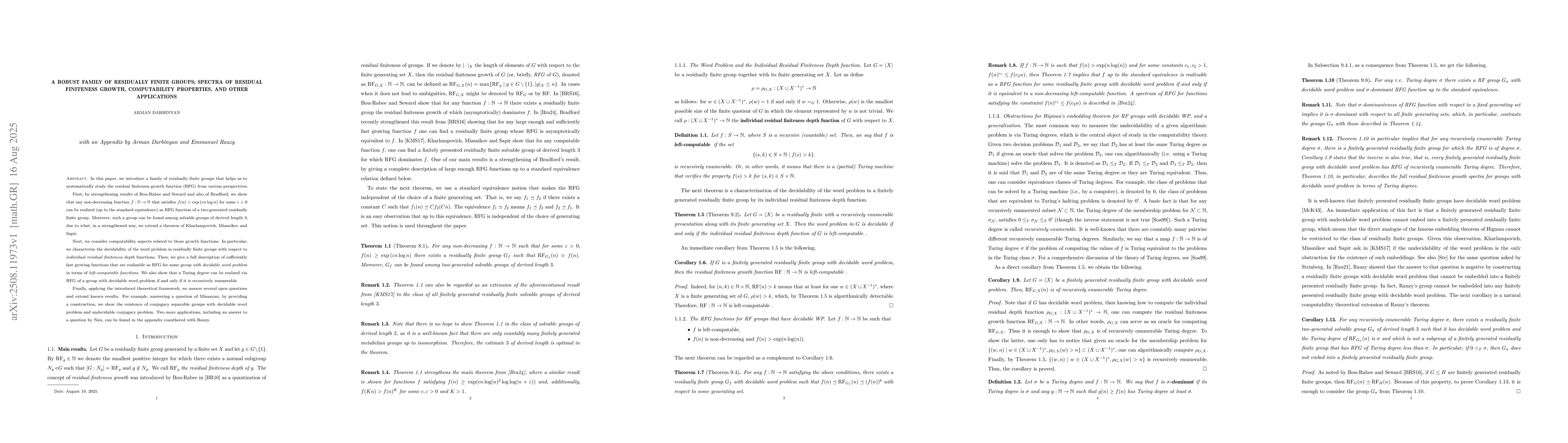 Thumbnail for A robust family of residually finite groups; spectra of residual
  finiteness growth, computability properties, and other applications (with an
  appendix by Arman Darbinyan and Emmanuel Rauzy)