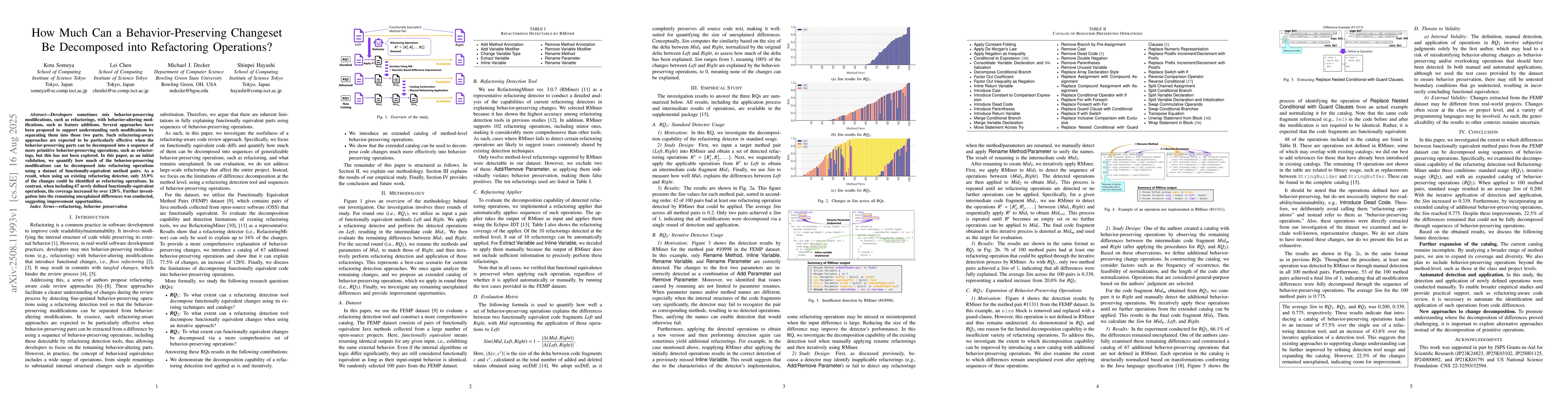 Thumbnail for How Much Can a Behavior-Preserving Changeset Be Decomposed into
  Refactoring Operations?