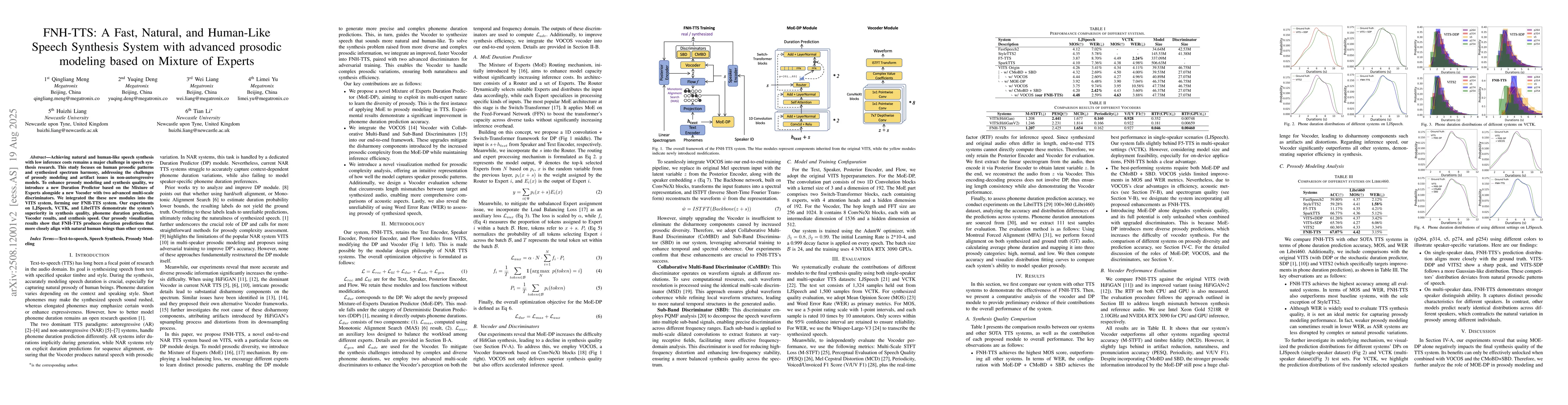 Thumbnail for FNH-TTS: A Fast, Natural, and Human-Like Speech Synthesis System with
  advanced prosodic modeling based on Mixture of Experts