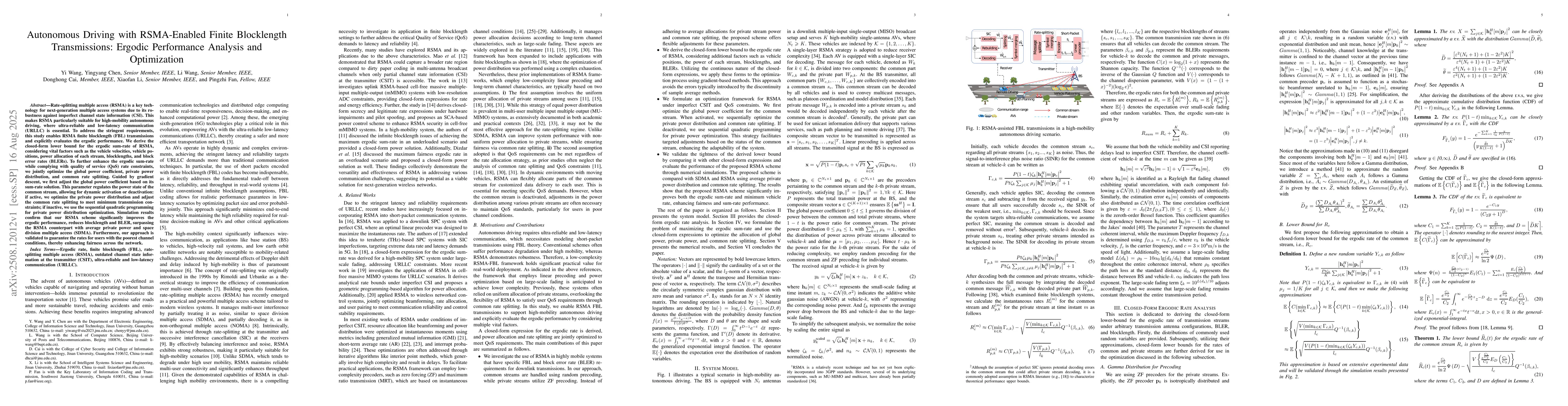 Thumbnail for Autonomous Driving with RSMA-Enabled Finite Blocklength Transmissions:
  Ergodic Performance Analysis and Optimization