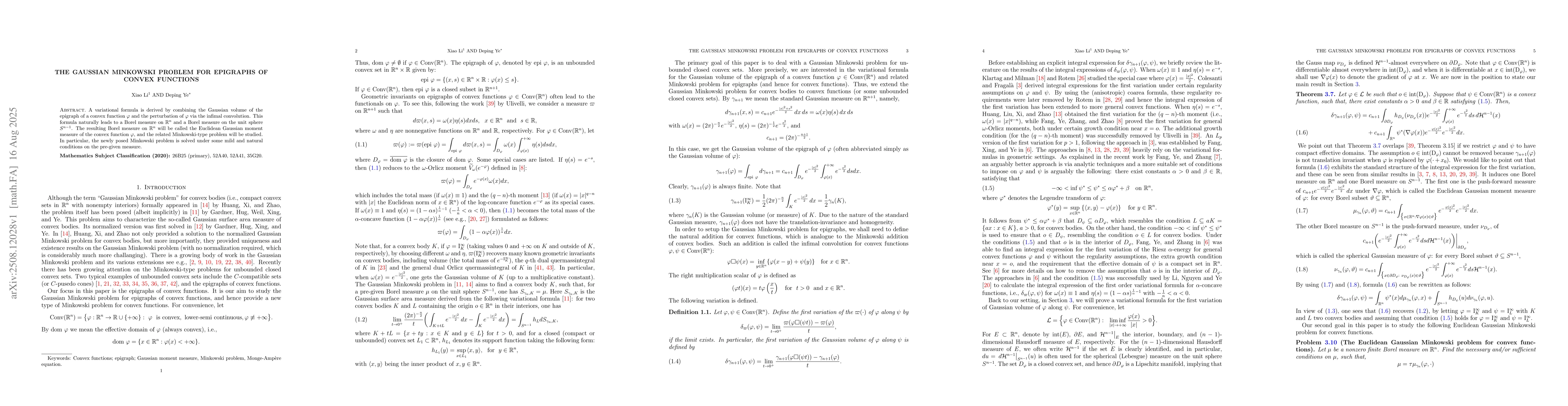Thumbnail for The Gaussian Minkowski problem for epigraphs of convex functions