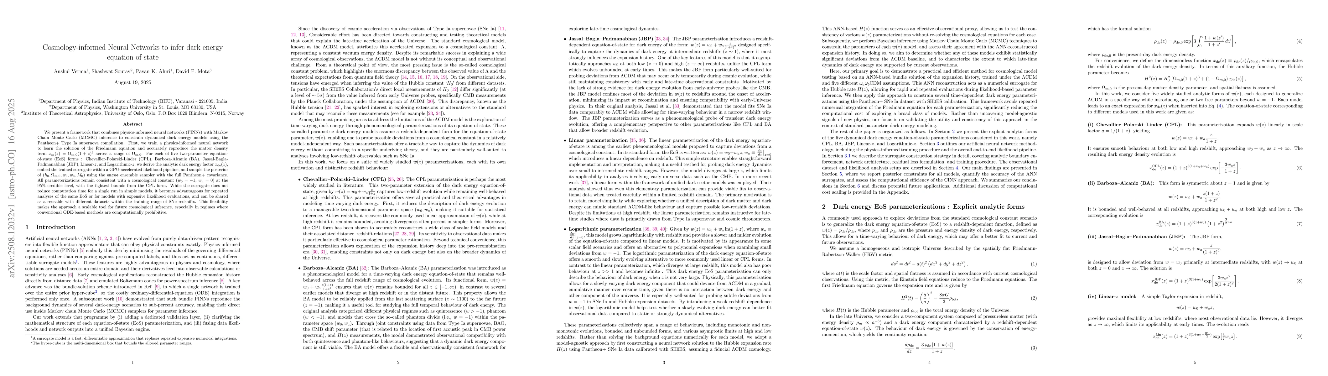 Thumbnail for Cosmology-informed Neural Networks to infer dark energy
  equation-of-state