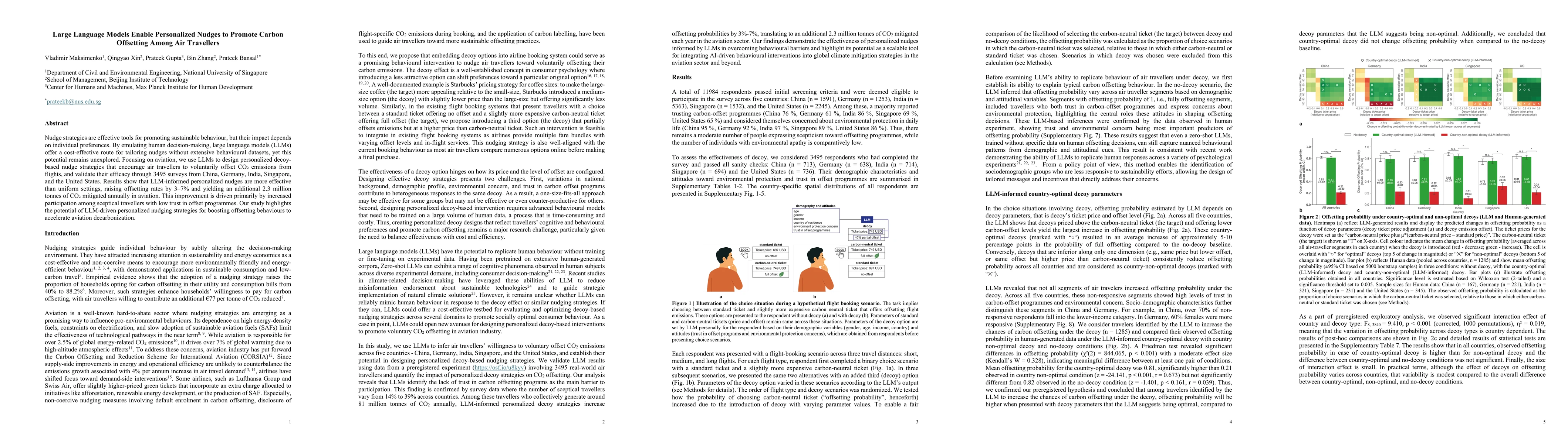 Thumbnail for Large Language Models Enable Personalized Nudges to Promote Carbon
  Offsetting Among Air Travellers