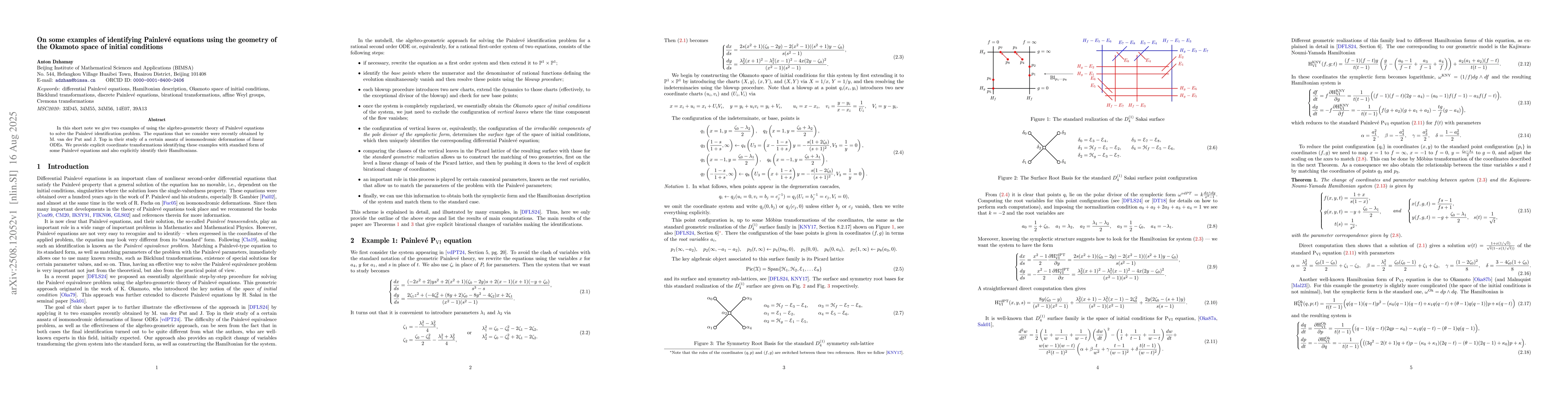 Thumbnail for On some examples of identifying Painlevé equations using the geometry
  of the Okamoto space of initial conditions
