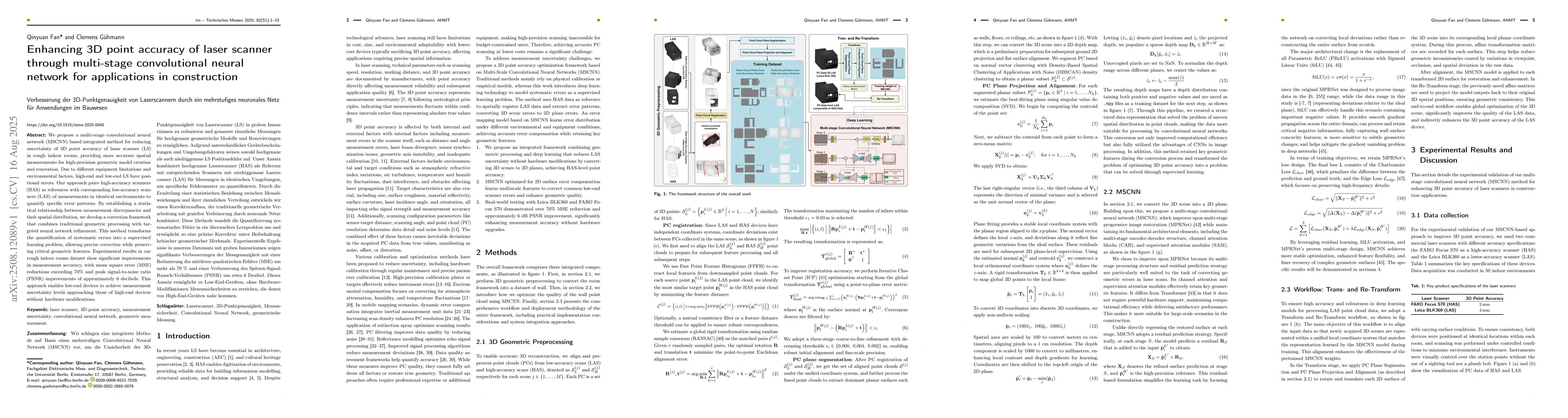 Thumbnail for Enhancing 3D point accuracy of laser scanner through multi-stage
  convolutional neural network for applications in construction