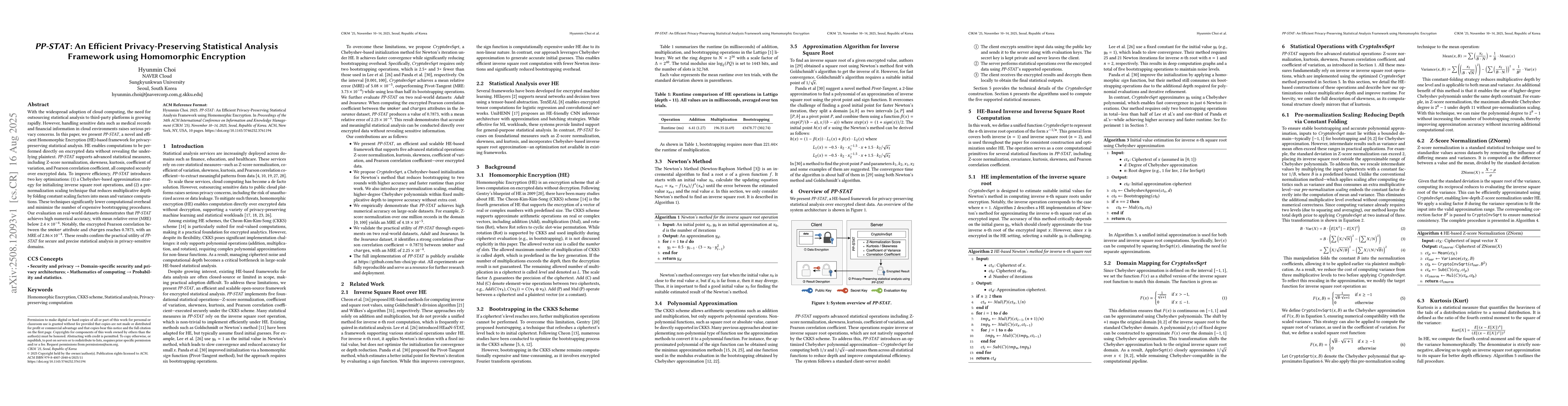 Thumbnail for PP-STAT: An Efficient Privacy-Preserving Statistical Analysis Framework
  using Homomorphic Encryption