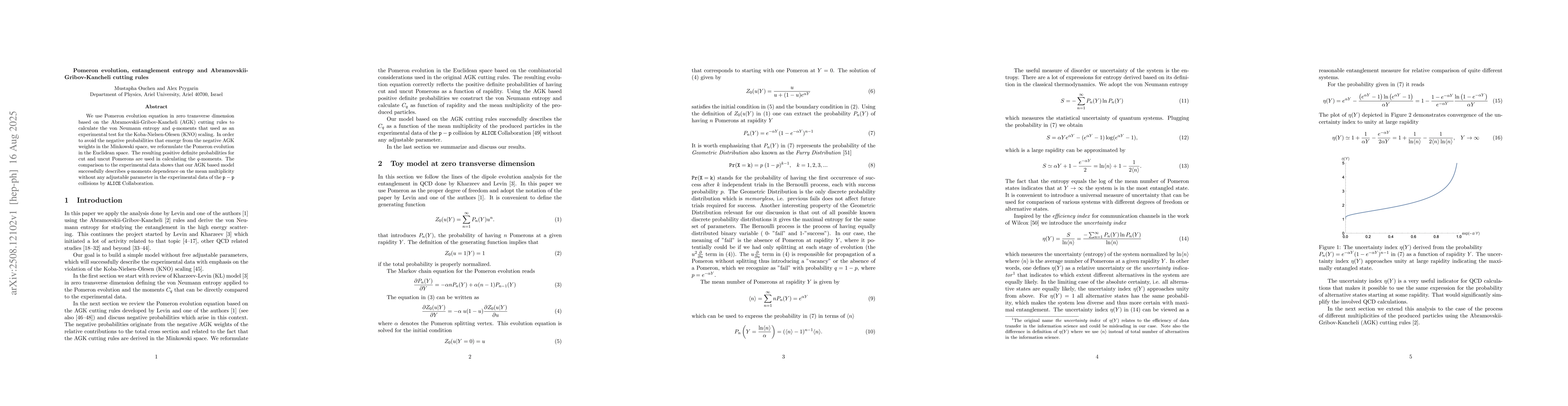 Thumbnail for Pomeron evolution, entanglement entropy and Abramovskii-Gribov-Kancheli
  cutting rules