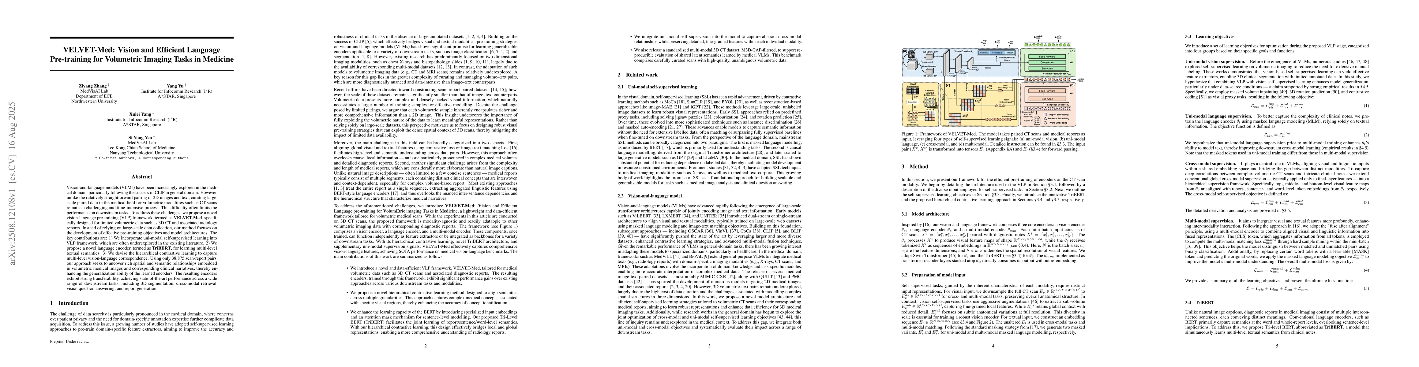 Thumbnail for VELVET-Med: Vision and Efficient Language Pre-training for Volumetric
  Imaging Tasks in Medicine