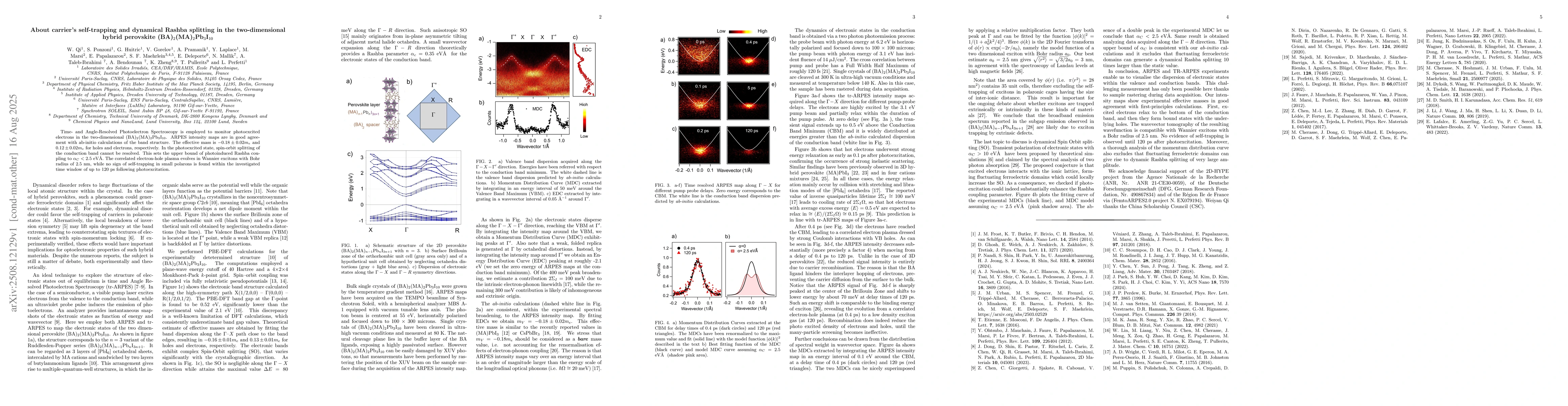 Thumbnail for About carrier's self-trapping and dynamical Rashba splitting in the
  two-dimensional hybrid perovskite (BA)$_2$(MA)$_2$Pb$_3$I$_{10}$