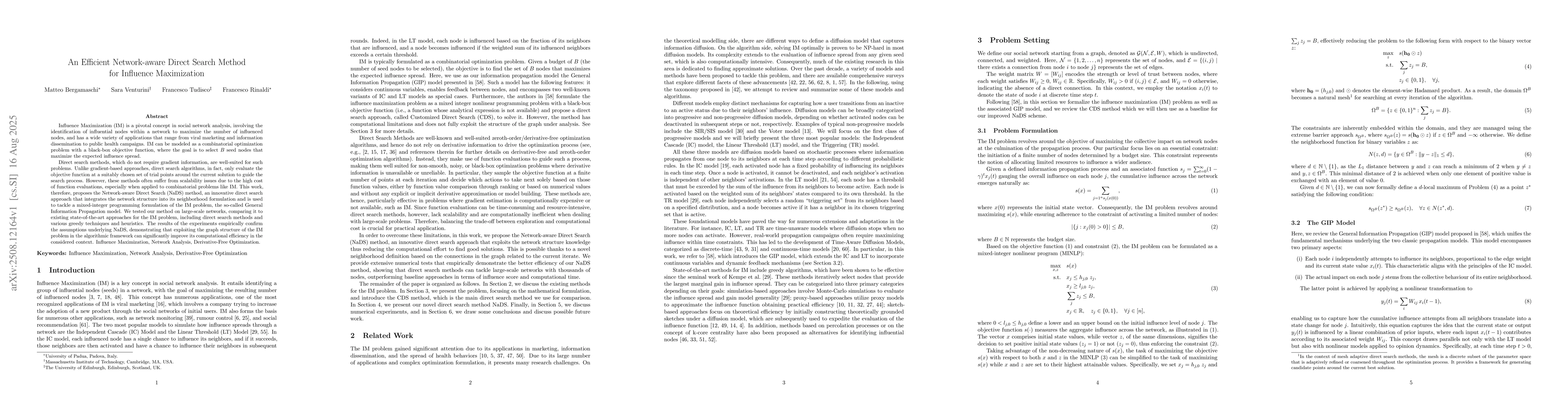 Thumbnail for An Efficient Network-aware Direct Search Method for Influence
  Maximization