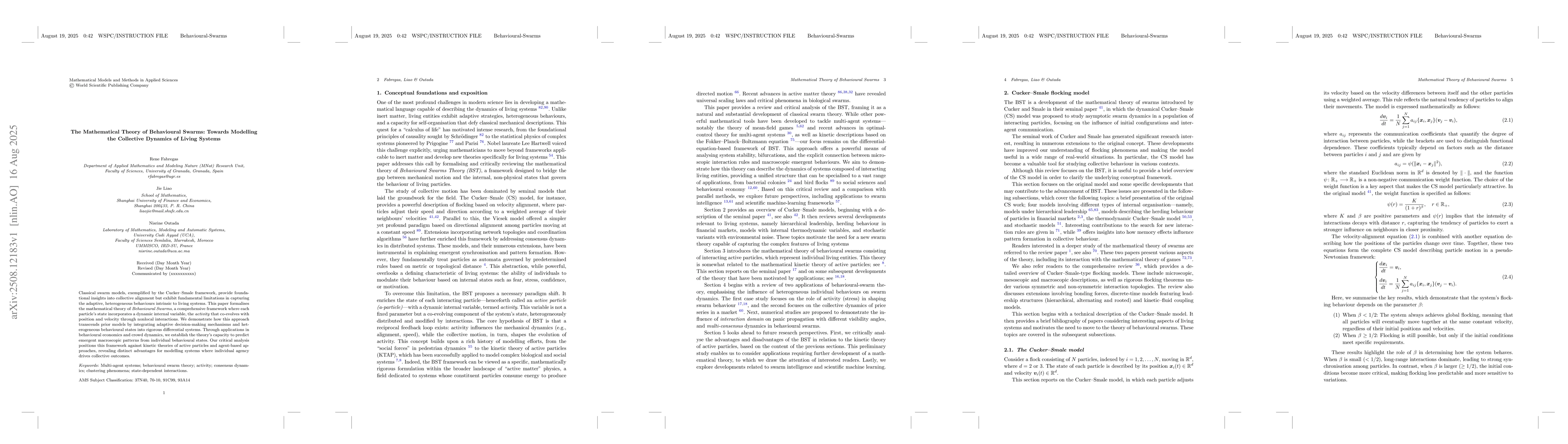 Thumbnail for The Mathematical Theory of Behavioural Swarms: Towards Modelling the
  Collective Dynamics of Living Systems