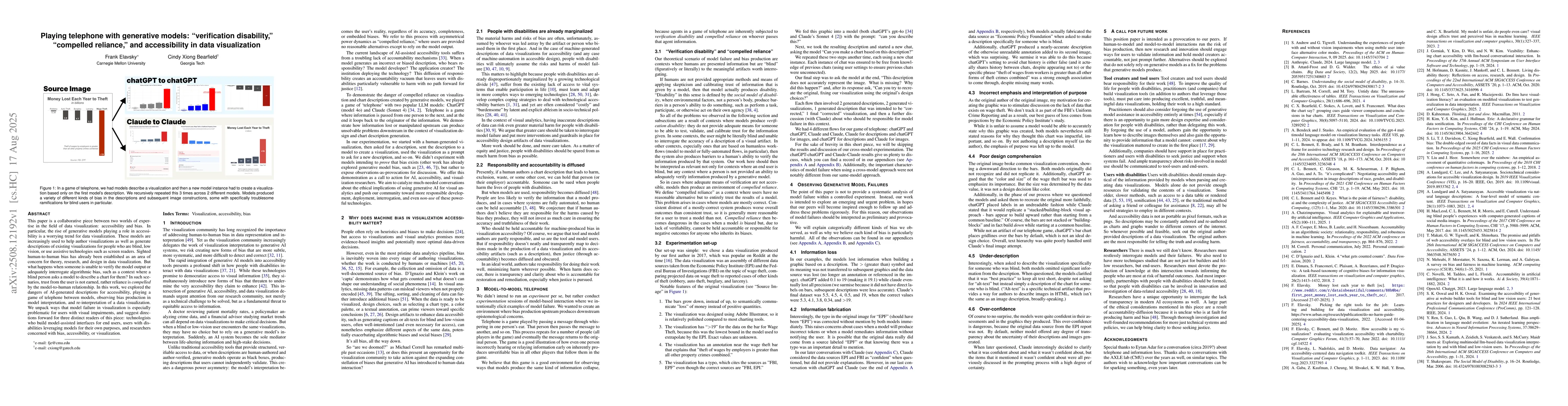Thumbnail for Playing telephone with generative models: "verification disability,"
  "compelled reliance," and accessibility in data visualization