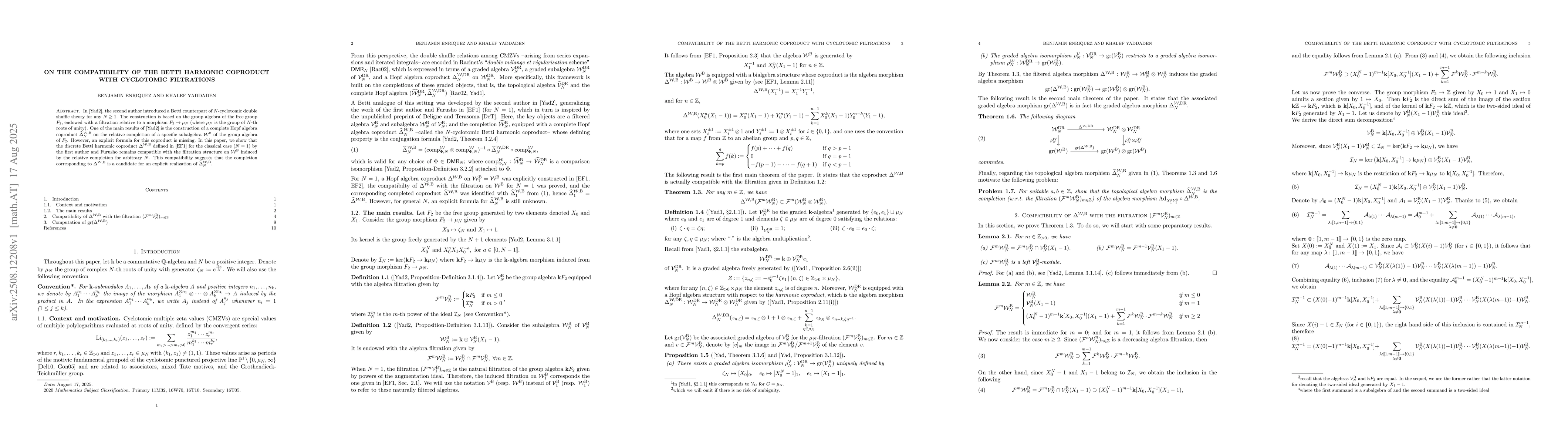 Thumbnail for On the compatibility of the Betti harmonic coproduct with cyclotomic
  filtrations