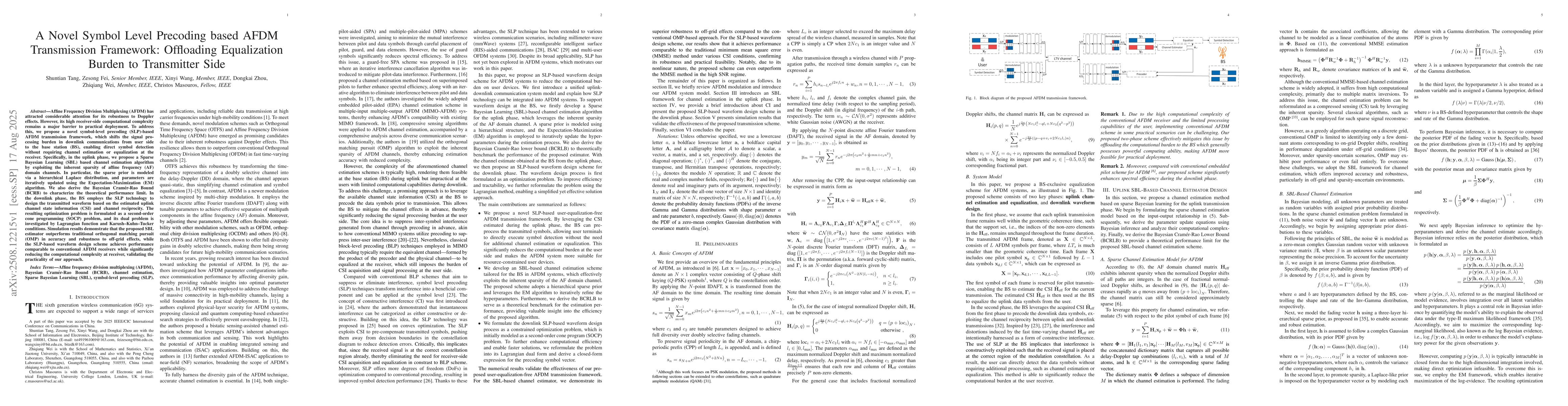 Thumbnail for A Novel Symbol Level Precoding based AFDM Transmission Framework:
  Offloading Equalization Burden to Transmitter Side