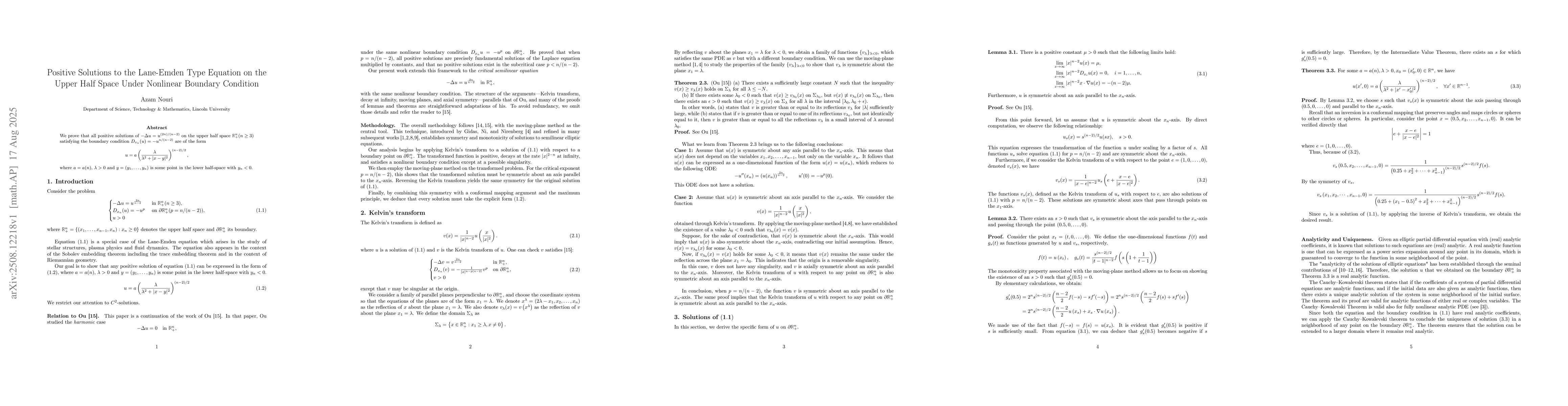 Thumbnail for Positive Solutions to the Lane-Emden Type Equation on the Upper Half
  Space Under Nonlinear Boundary Condition