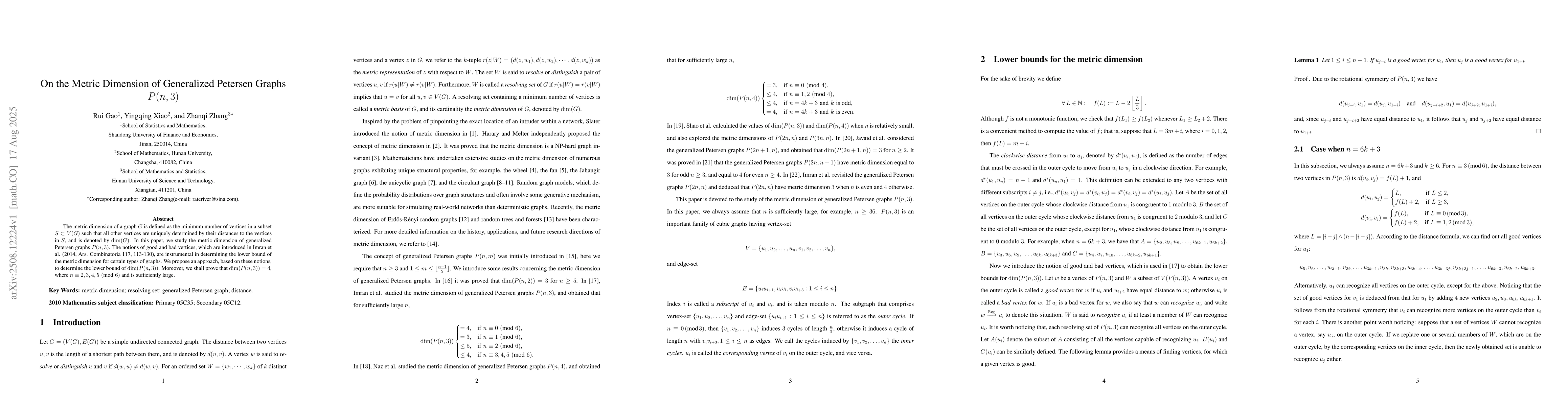 Thumbnail for On the Metric Dimension of Generalized Petersen Graphs $P(n,3)$