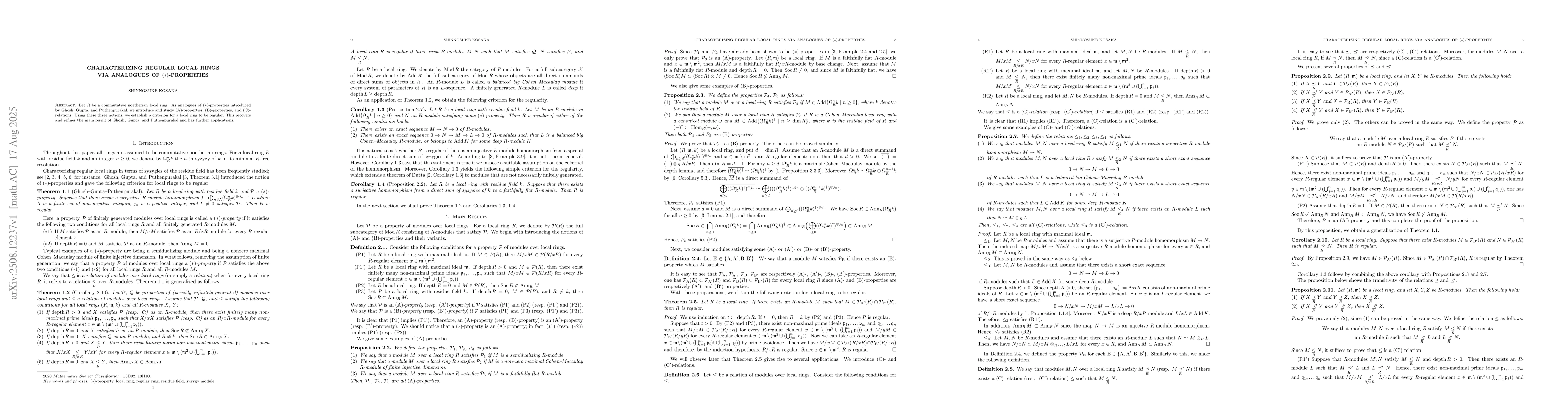 Thumbnail for Characterizing Regular Local Rings via Analogues of (*)-properties