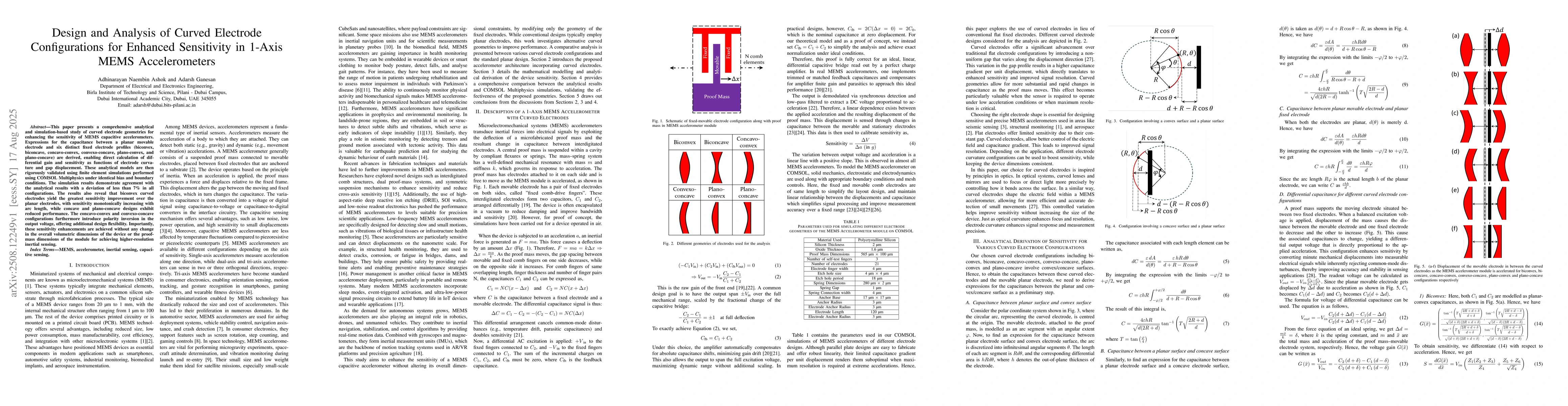 Thumbnail for Design and Analysis of Curved Electrode Configurations for Enhanced
  Sensitivity in 1-Axis MEMS Accelerometers