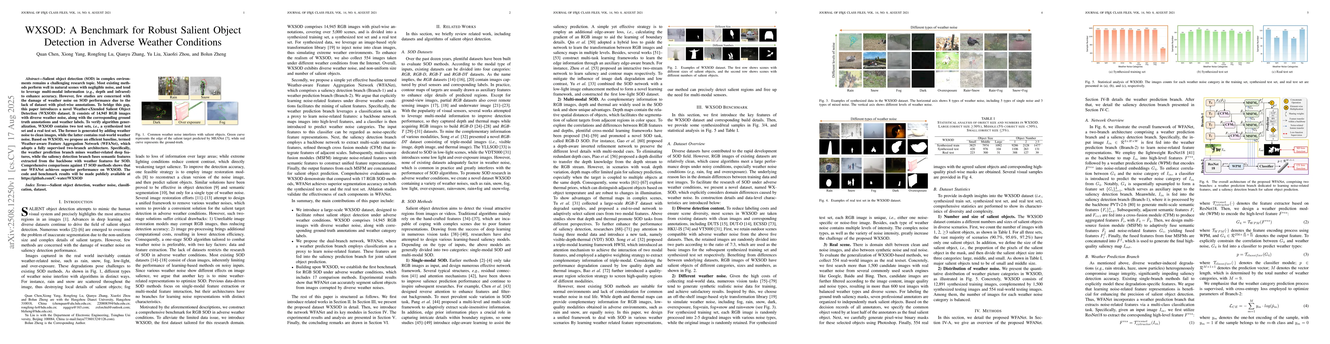 Thumbnail for WXSOD: A Benchmark for Robust Salient Object Detection in Adverse
  Weather Conditions