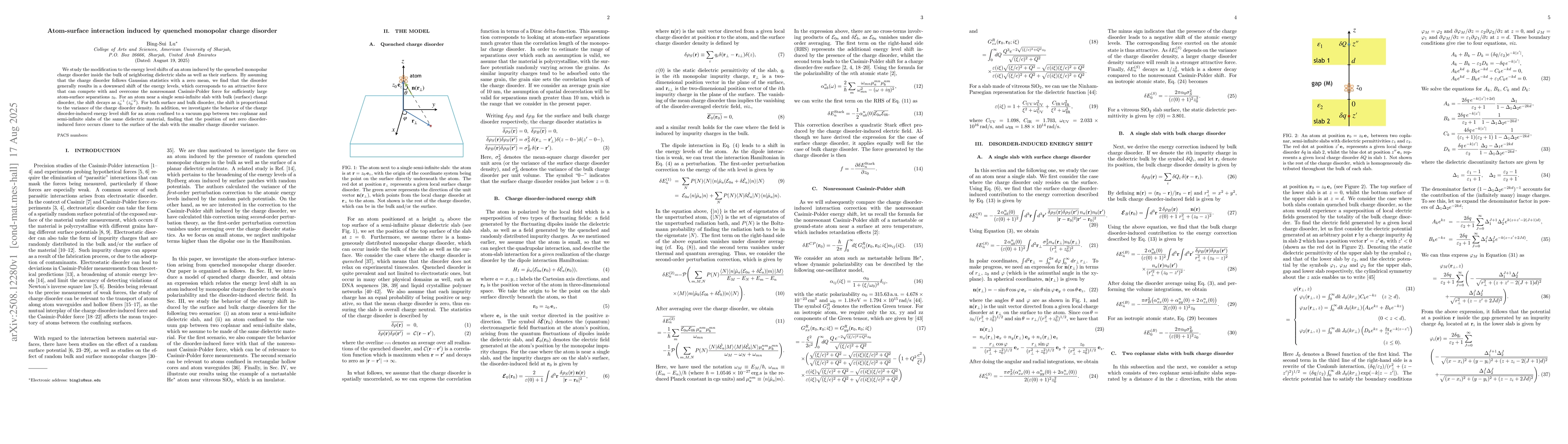Thumbnail for Atom-surface interaction induced by quenched monopolar charge disorder