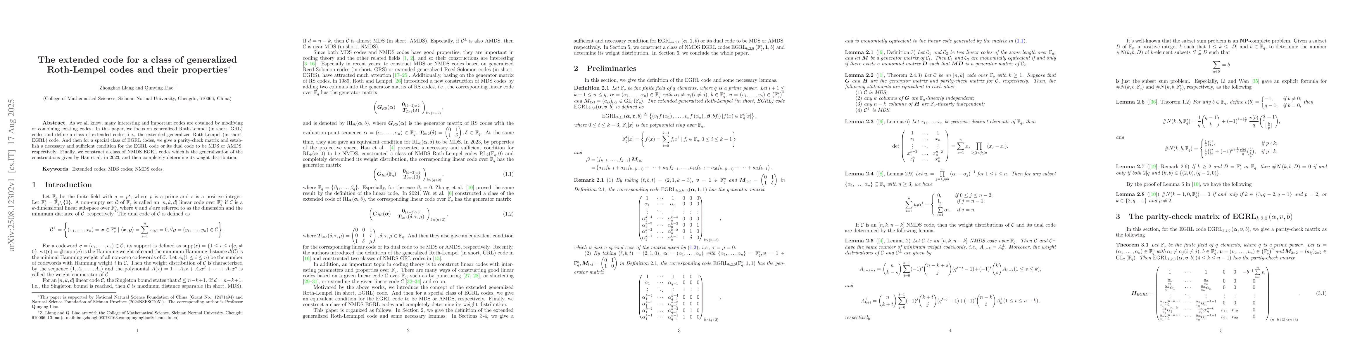 Thumbnail for The extended code for a class of generalized Roth-Lempel codes and their
  properties
