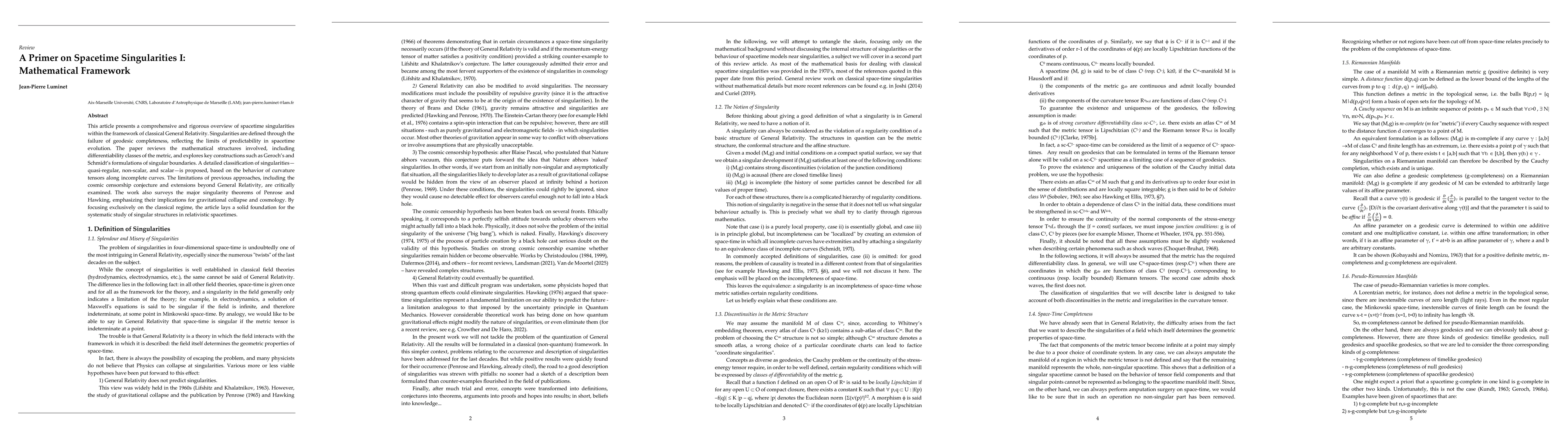 Thumbnail for A Primer on Spacetime Singularities I: Mathematical Framework