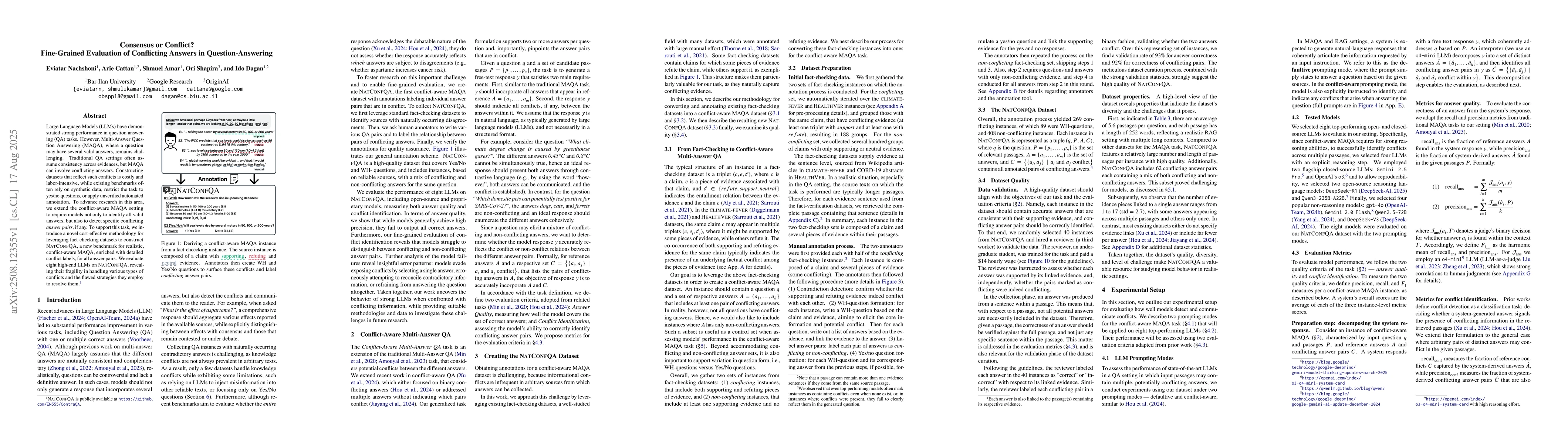 Thumbnail for Consensus or Conflict? Fine-Grained Evaluation of Conflicting Answers in
  Question-Answering