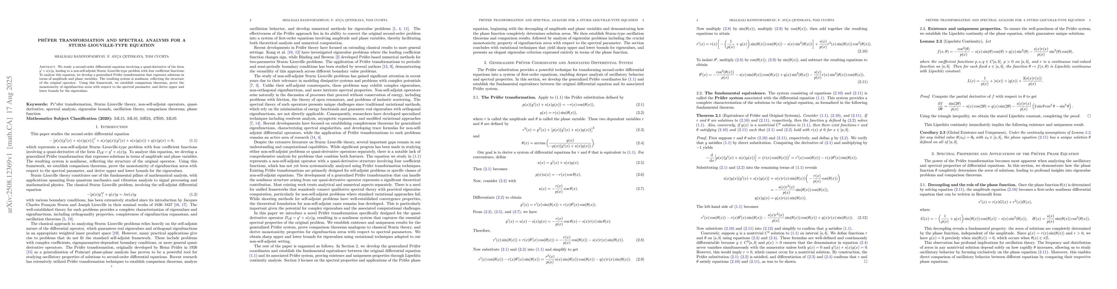 Thumbnail for Prüfer Transformation and Spectral Analysis for a
  Sturm--Liouville-Type Equation