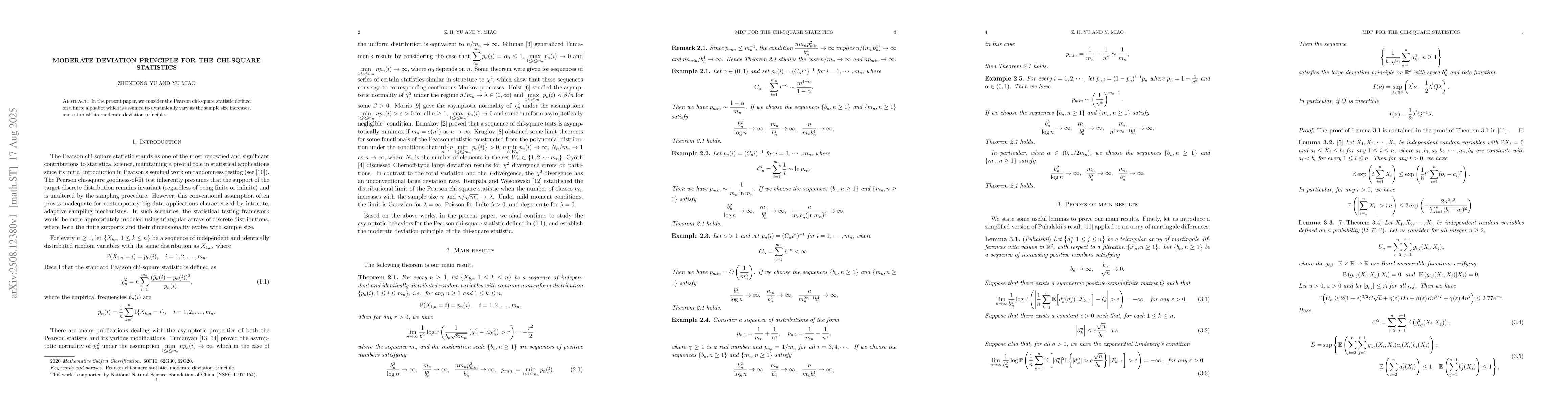 Thumbnail for Moderate deviation principle for the chi-square statistics