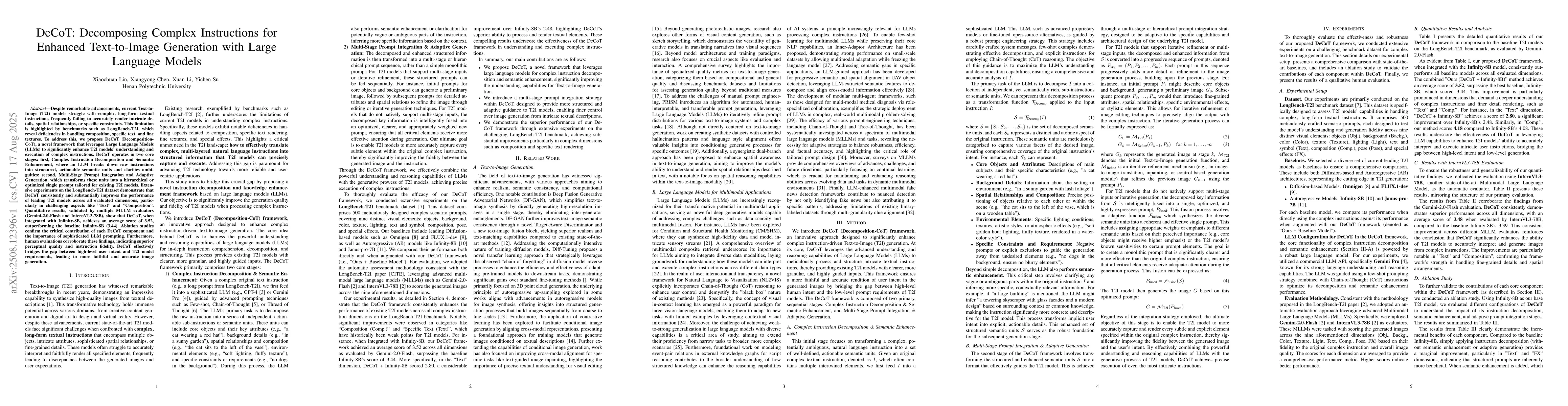 Thumbnail for DeCoT: Decomposing Complex Instructions for Enhanced Text-to-Image
  Generation with Large Language Models