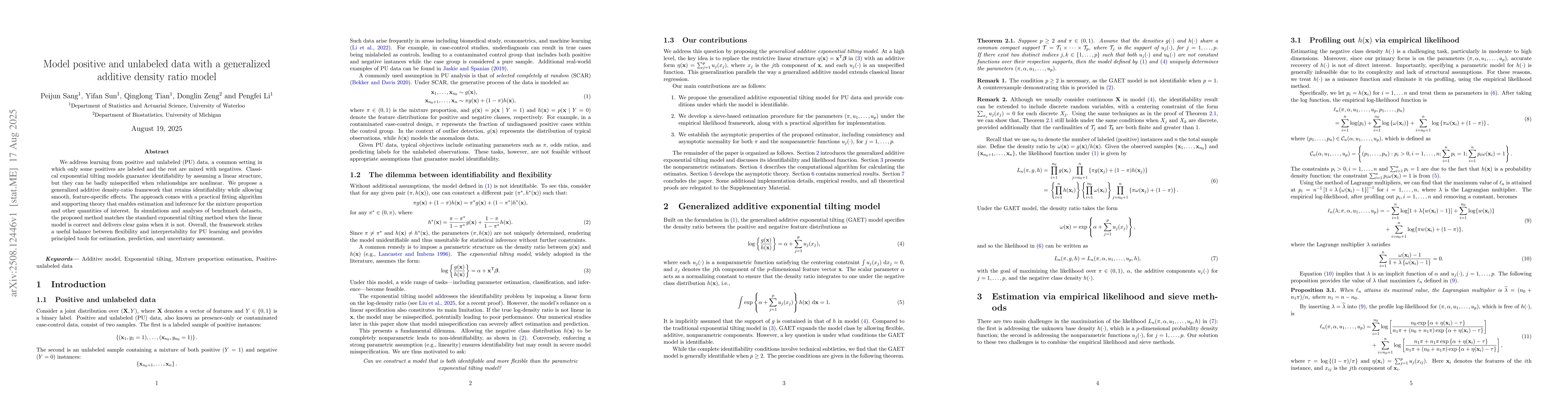 Thumbnail for Model positive and unlabeled data with a generalized additive density
  ratio model