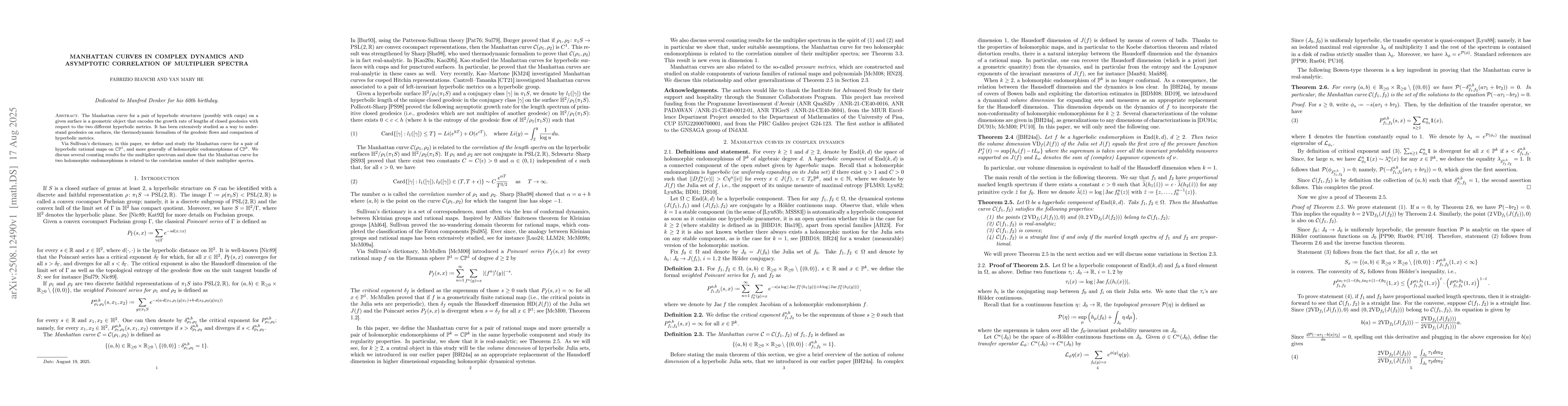 Thumbnail for Manhattan curves in complex dynamics and asymptotic correlation of
  multiplier spectra