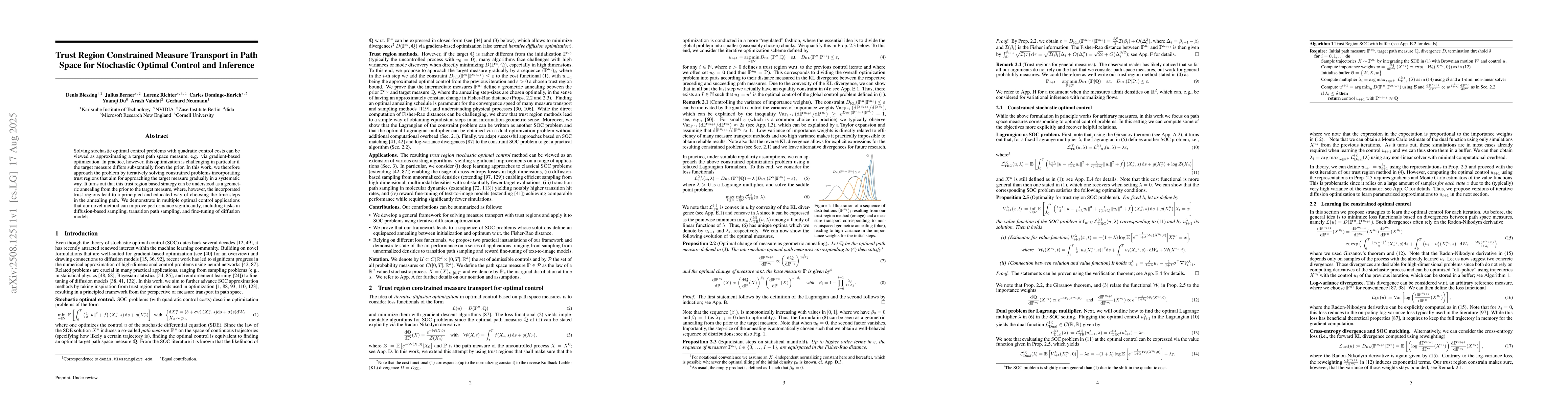 Thumbnail for Trust Region Constrained Measure Transport in Path Space for Stochastic
  Optimal Control and Inference