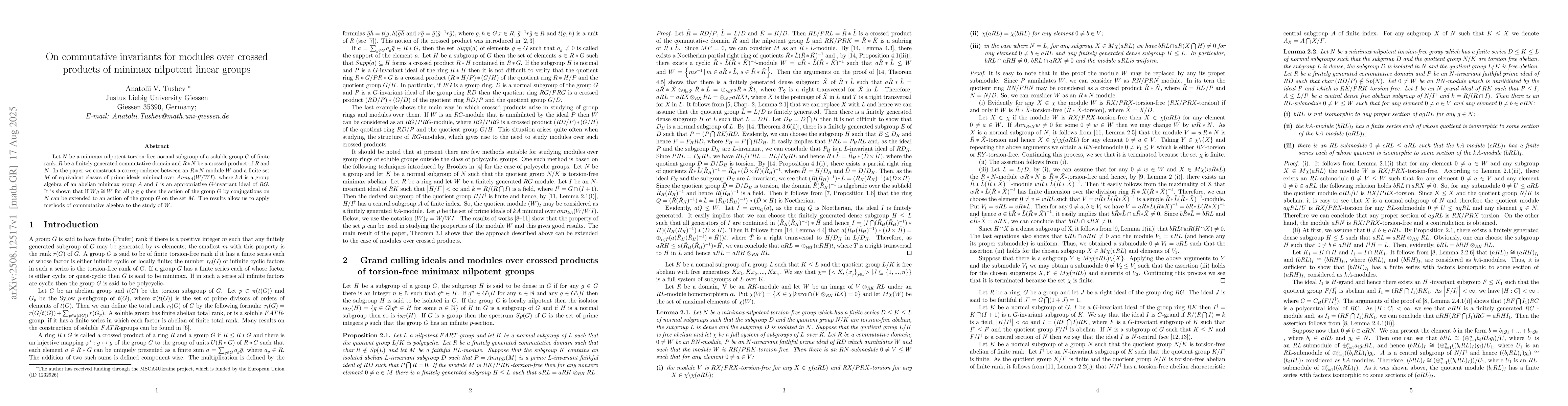 Thumbnail for On commutative invariants for modules over crossed products of minimax
  nilpotent linear groups