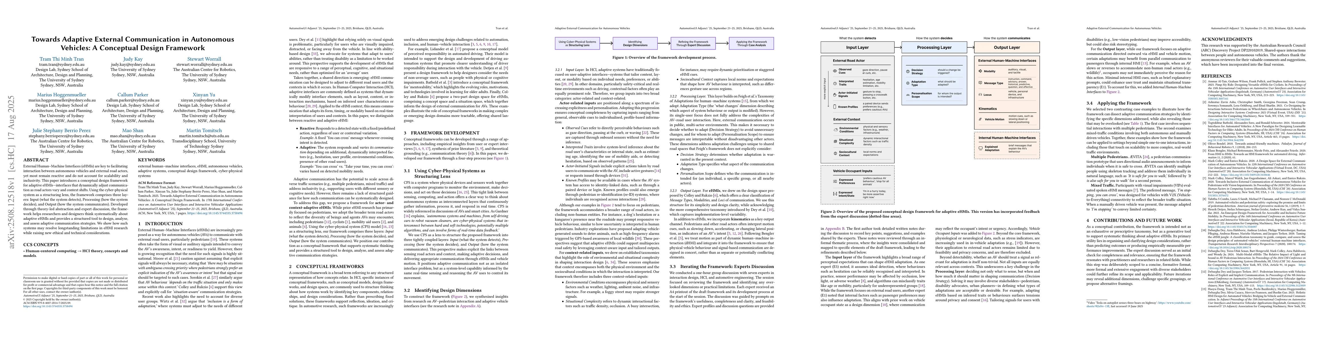 Thumbnail for Towards Adaptive External Communication in Autonomous Vehicles: A
  Conceptual Design Framework