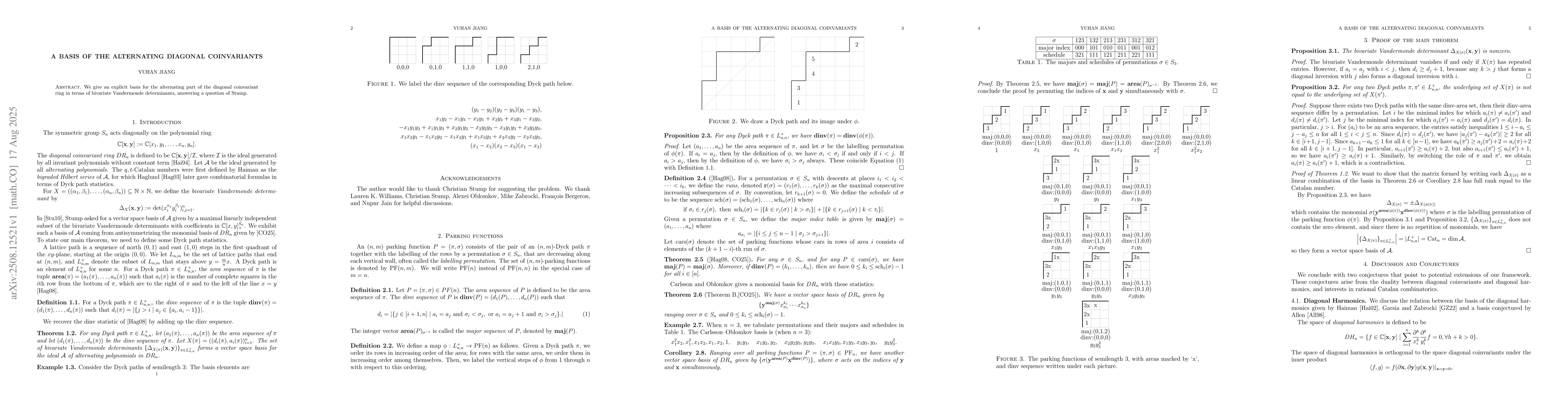 Thumbnail for A basis of the alternating diagonal coinvariants