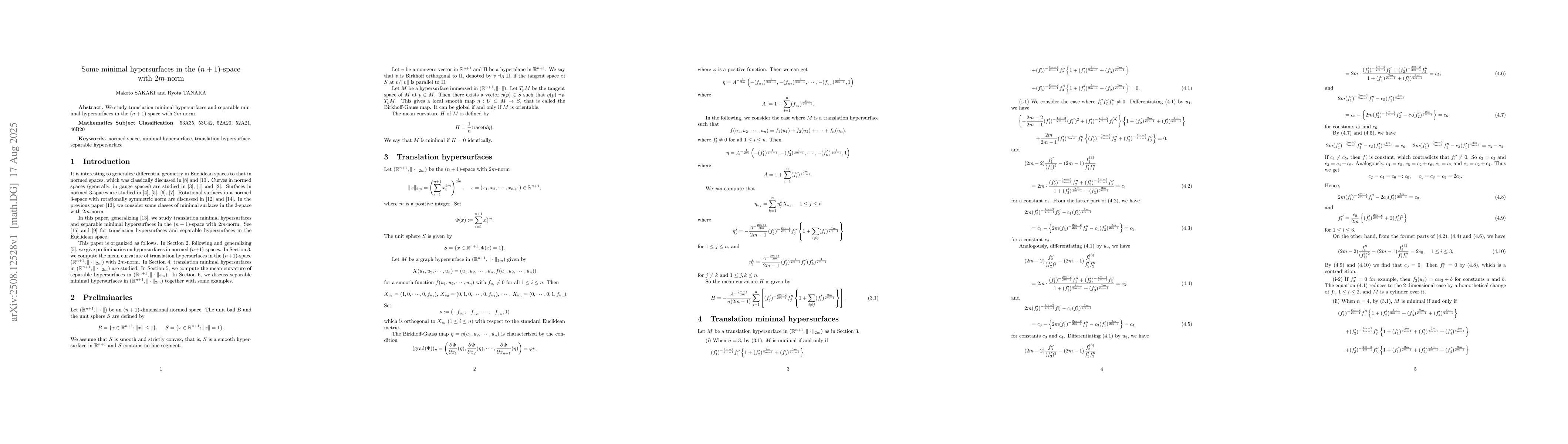 Thumbnail for Some minimal hypersurfaces in the ($n+1$)-space with $2m$-norm