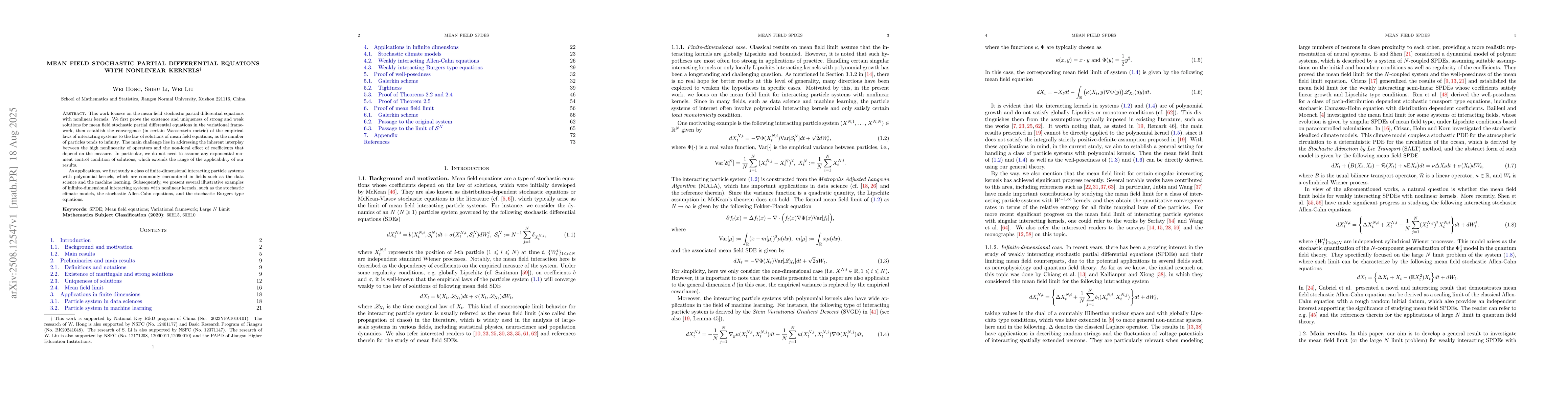 Thumbnail for Mean Field Stochastic Partial Differential Equations with Nonlinear
  Kernels