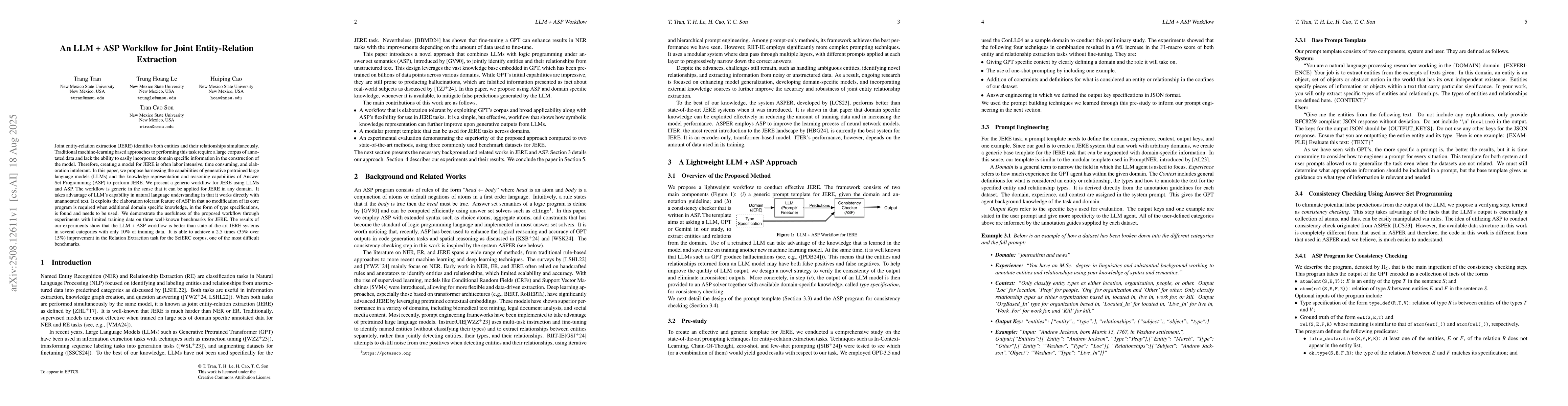 Thumbnail for An LLM + ASP Workflow for Joint Entity-Relation Extraction