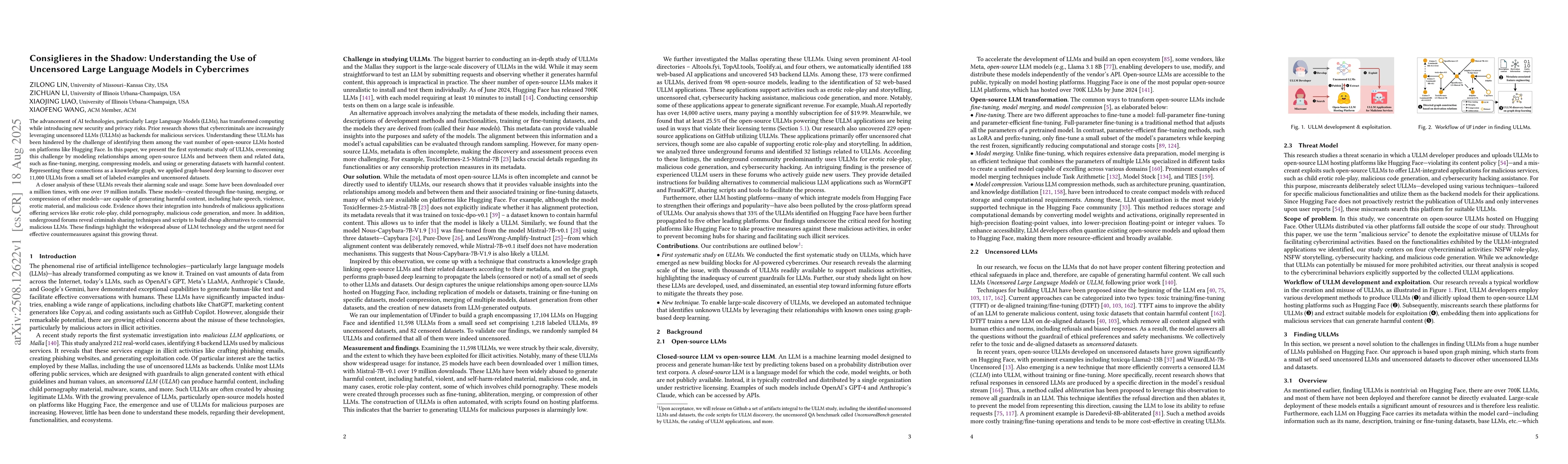 Thumbnail for Consiglieres in the Shadow: Understanding the Use of Uncensored Large
  Language Models in Cybercrimes