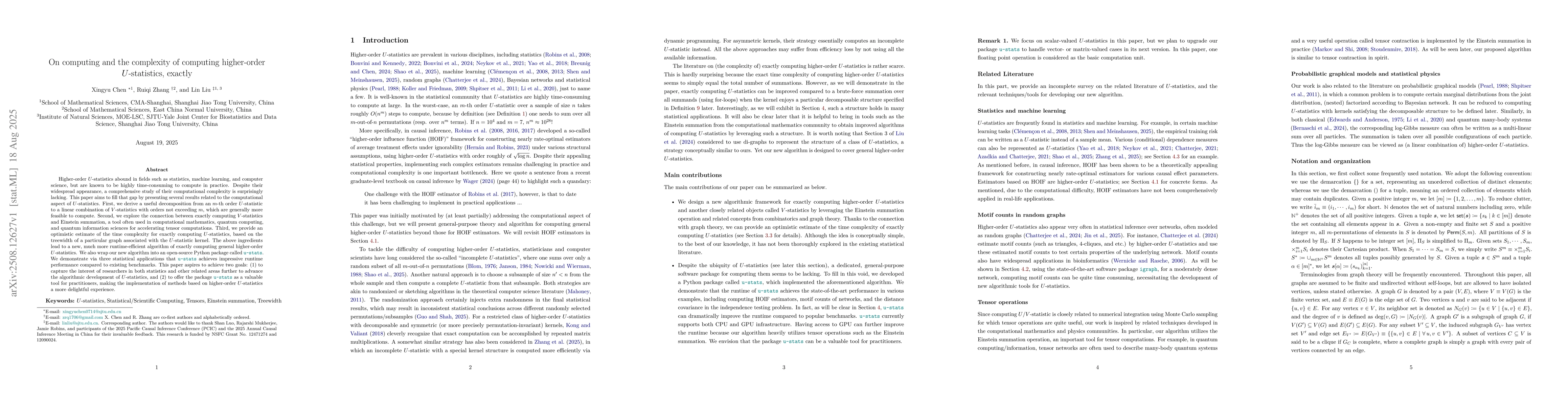 Thumbnail for On computing and the complexity of computing higher-order
  $U$-statistics, exactly