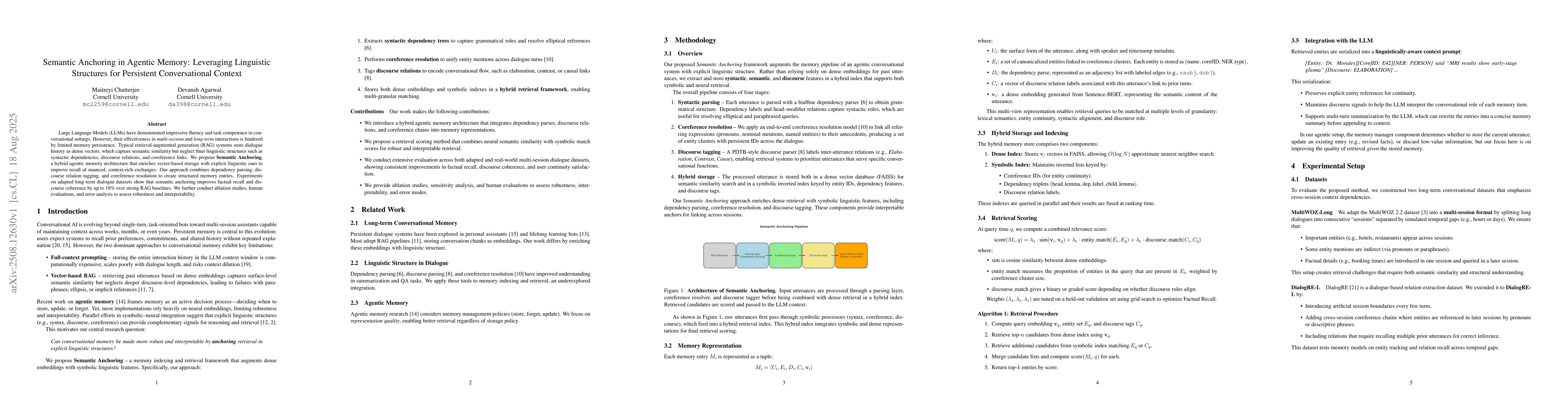 Thumbnail for Semantic Anchoring in Agentic Memory: Leveraging Linguistic Structures
  for Persistent Conversational Context