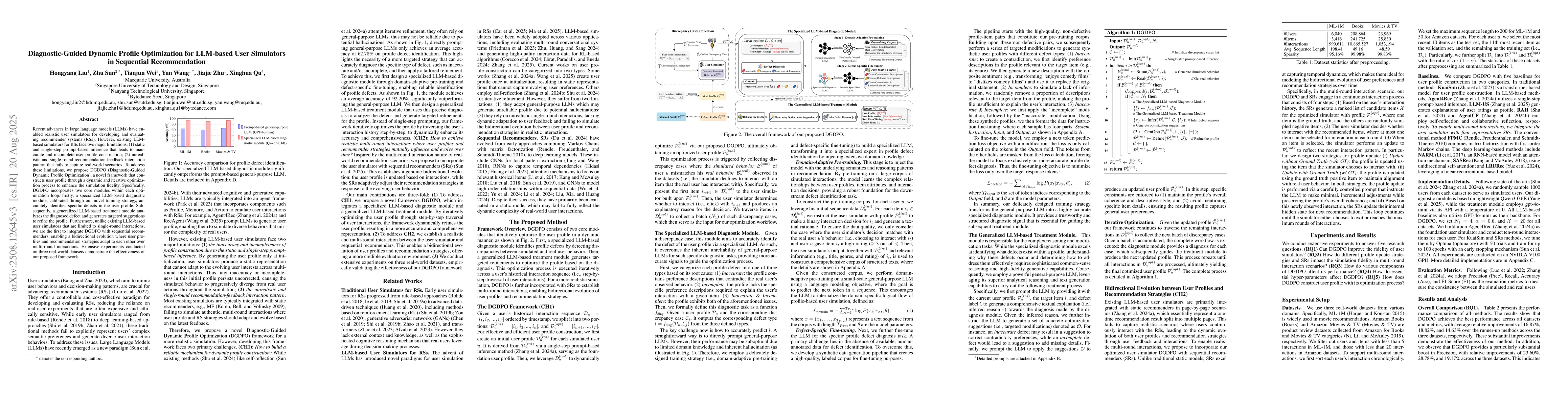 Thumbnail for Diagnostic-Guided Dynamic Profile Optimization for LLM-based User
  Simulators in Sequential Recommendation