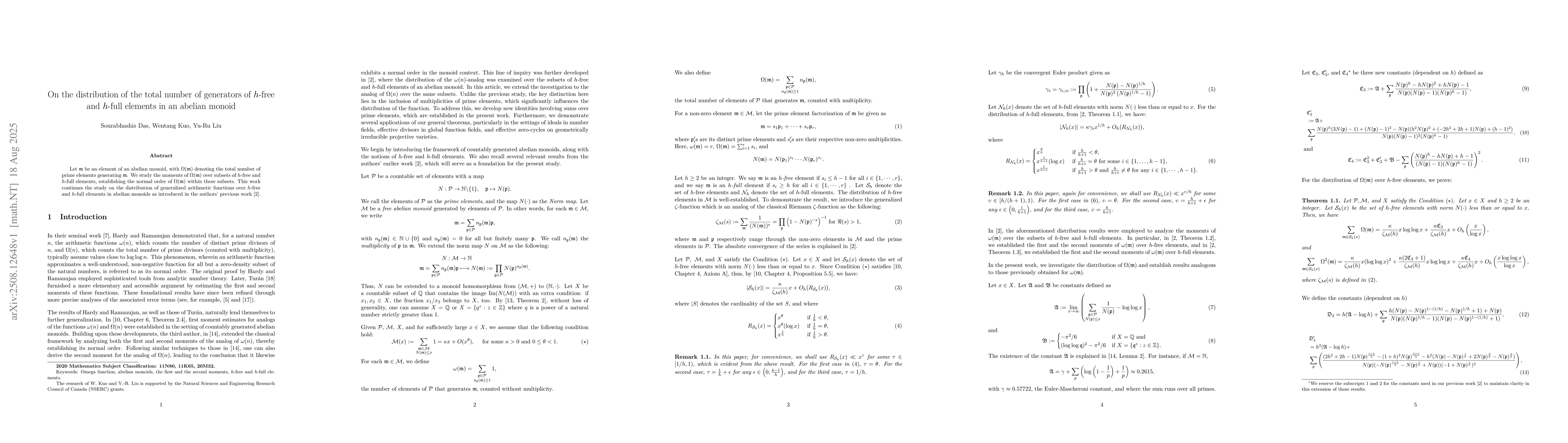 Thumbnail for On the distribution of the total number of generators of $h$-free and
  $h$-full elements in an abelian monoid