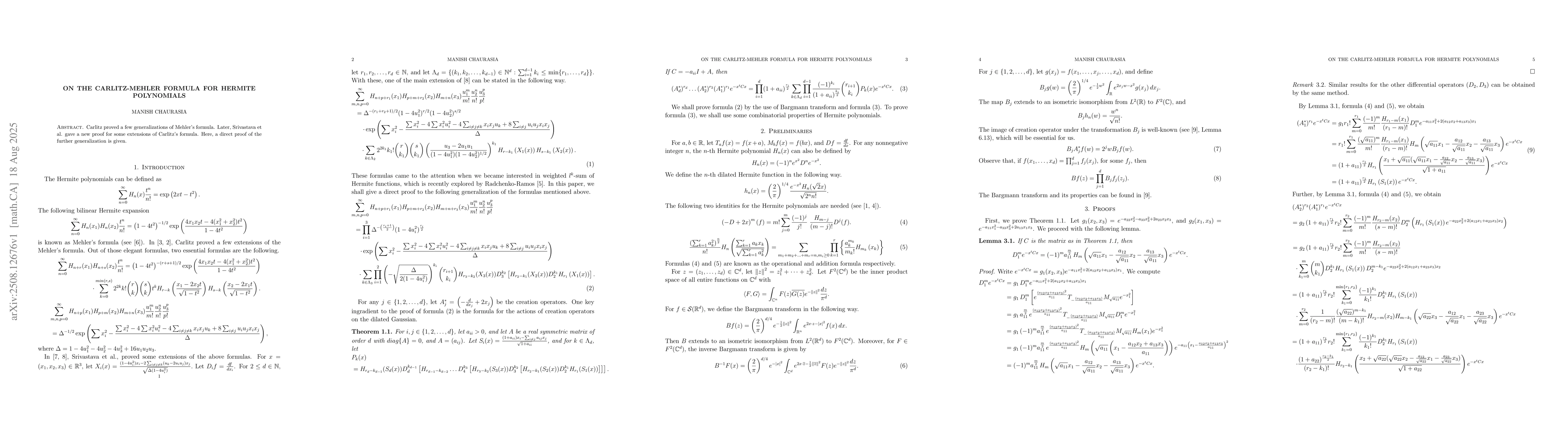 Thumbnail for On the Carlitz-Mehler formula for Hermite polynomials